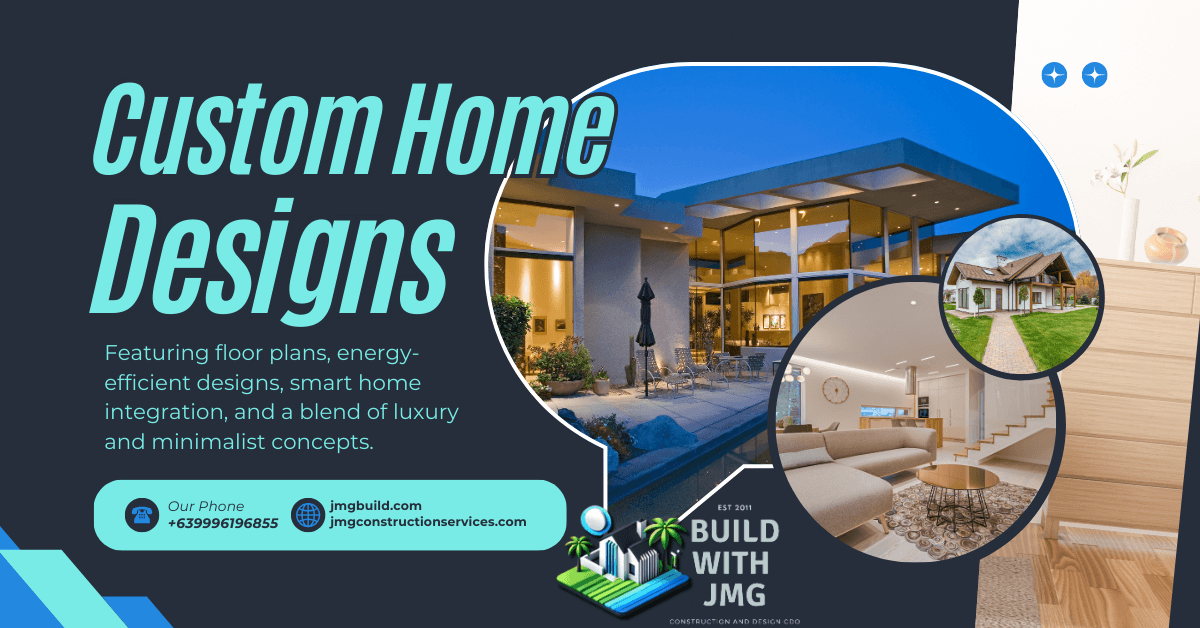 Custom home designs featuring energy-efficient layouts, smart home integration, and a blend of luxury and minimalist concepts by jmg construction.