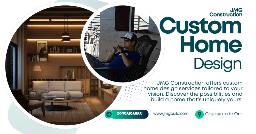 Jmg construction custom home design - modern living room interior with cozy seating and a person relaxing on a chair outside.
