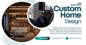JMG Construction Custom Home Design - Modern living room interior with cozy seating and a person relaxing on a chair outside.