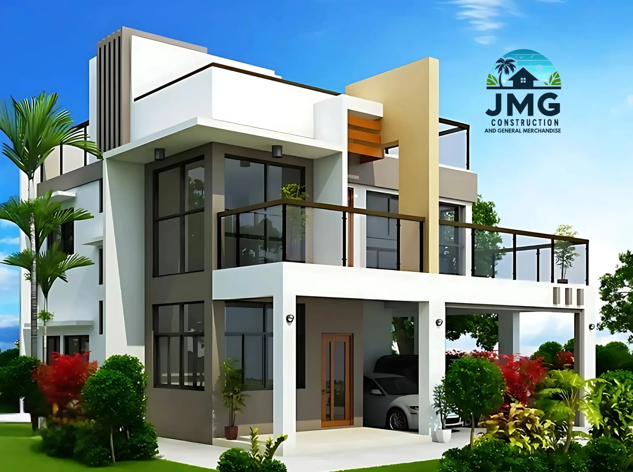 Modern 4-bedroom house design in cagayan de oro 3 Modern 4-bedroom house plan (13m x 14m) with a two-storey layout, large windows, terrace, and carport, designed by jmg construction & general merchandise in cagayan de oro.