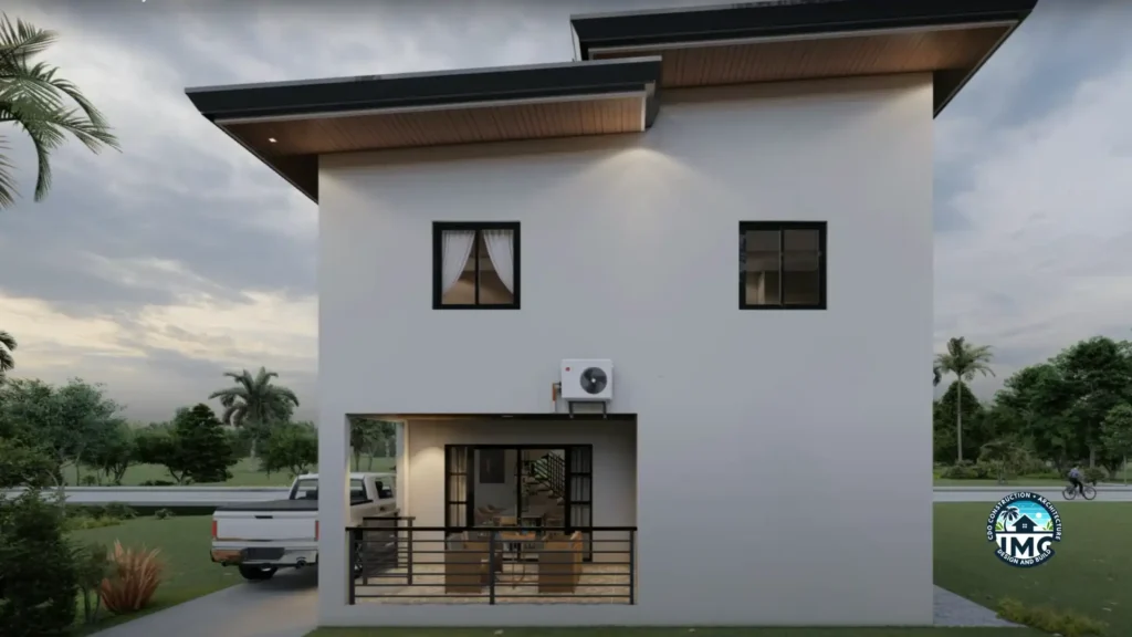 Modern 2-storey 4-bedroom house in cagayan de oro 1 Rear elevation of a two-storey house with air conditioning units and a utility door.