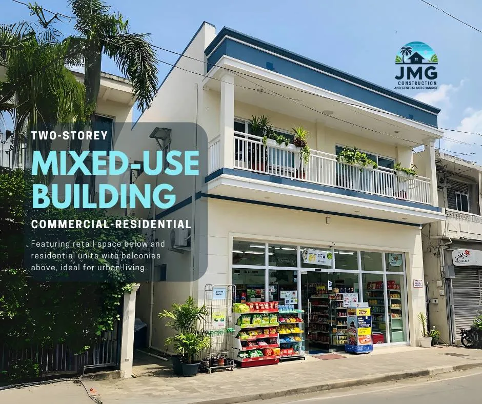 Two-storey mixed-use building with retail store and residential units, designed for urban living and commercial profitability.