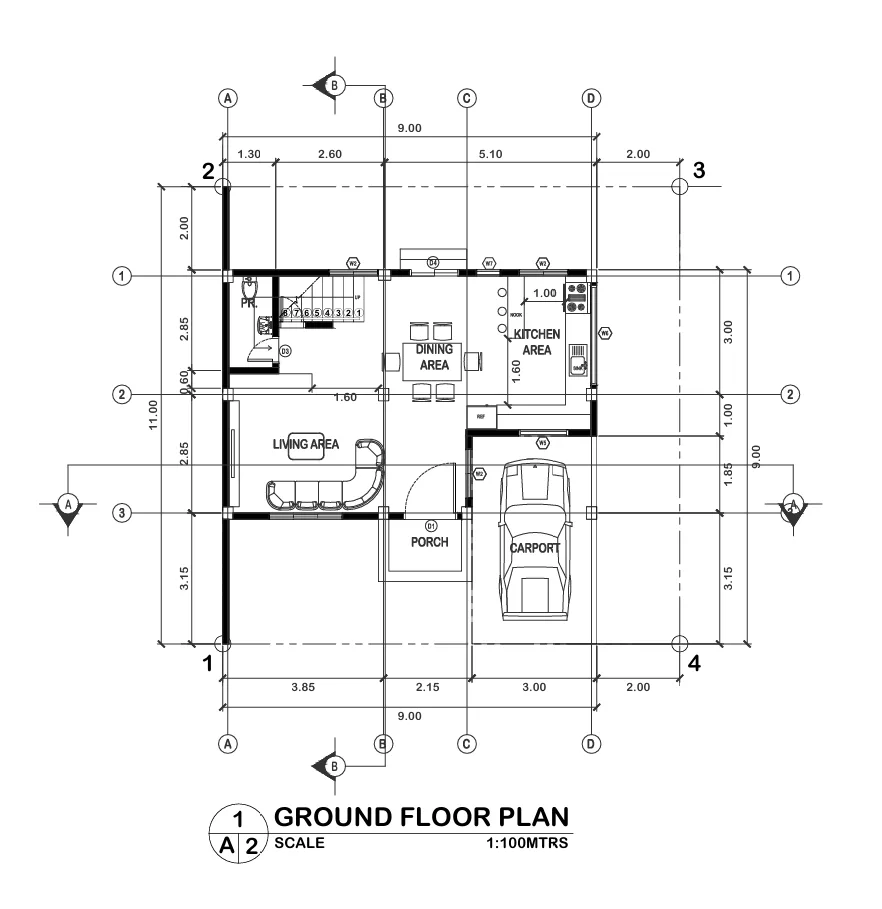 Ground floor plan – kisanlu lito escoto house construction in cdo Ground floor architectural plan for a modern two-storey home in cagayan de oro, featuring living, dining, kitchen, porch, and carport layout – part of house construction updates in the kisanlu lito escoto project.