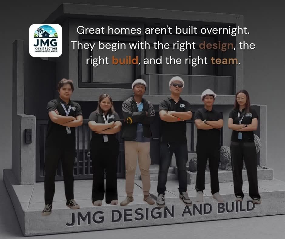 Jmg design and build – the right team for your dream home Jmg design and build team in front of a modern house model