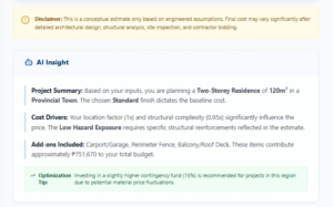 Jmg house cost estimator using ai: workflow from location selection to project analysis 3