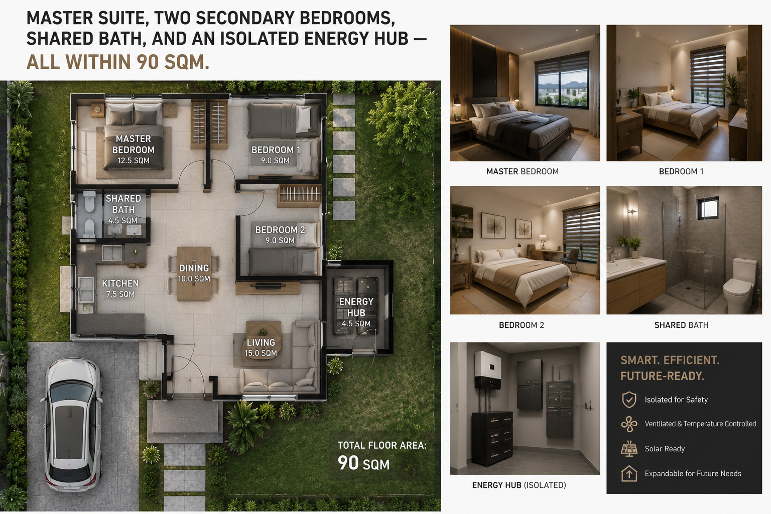 Minimalist bungalow design cagayan de oro | 90 sqm solar-ready home 6 Minimalist bungalow interior bedrooms and isolated solar energy hub cagayan de oro