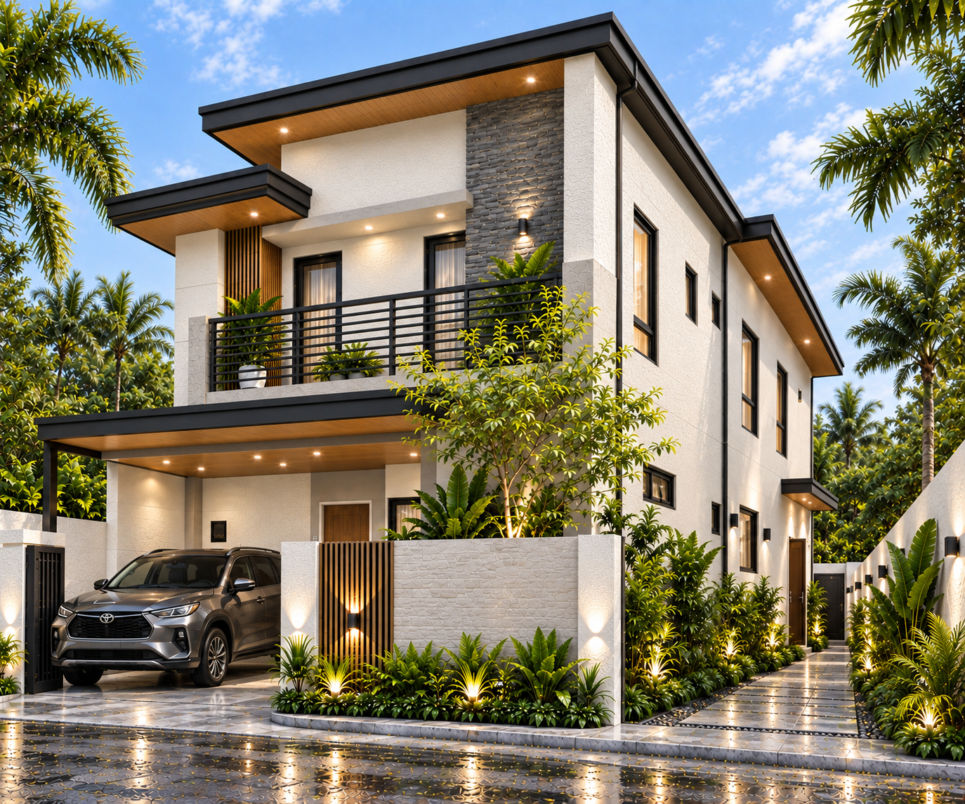 Left elevation with carport and landscaped side access