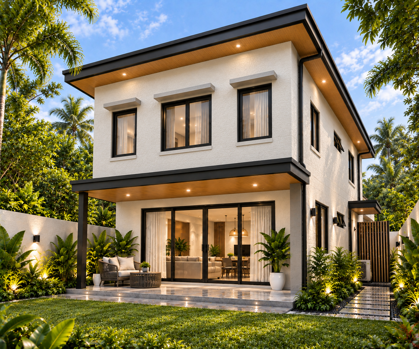 Rear garden elevation of jmg modern tropical house design