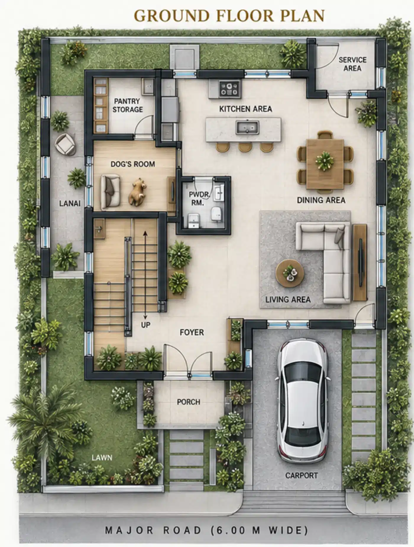 Custom home floor plan design cagayan de oro — ground floor layout, 120 sqm, two-storey residence